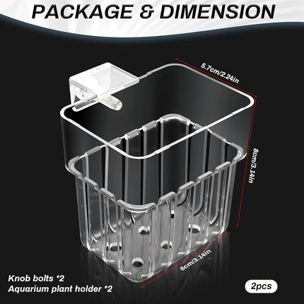 2pc Aquarium Plant Holder Clear Hanging Aquatic Planters with Hooks for Fish Tank Decor.