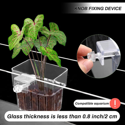 2pc Aquarium Plant Holder Clear Hanging Aquatic Planters with Hooks for Fish Tank Decor.