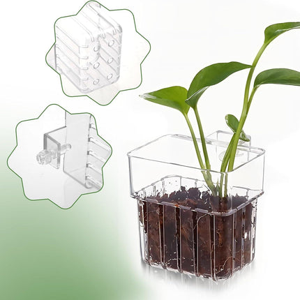 2pc Aquarium Plant Holder Clear Hanging Aquatic Planters with Hooks for Fish Tank Decor.