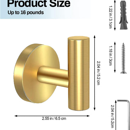 2 Pcs Wall Mount Bathroom Towel Hooks Holder Cloth Hanger Hook Kitchen Door Hanger Gold.