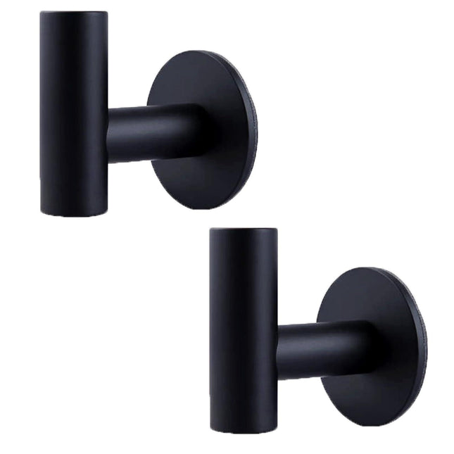 2 Pcs Wall Mount Self Adhesive Bathroom Towel Hooks Holder Cloth Hanger Hook Door Hanger Black.