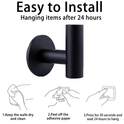2 Pcs Wall Mount Self Adhesive Bathroom Towel Hooks Holder Cloth Hanger Hook Door Hanger Black.
