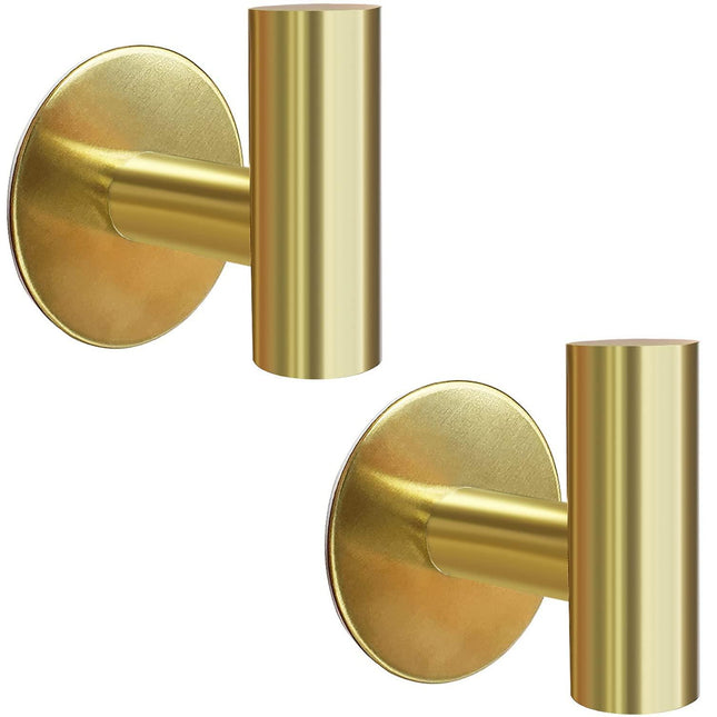 2 Pcs Wall Mount Self Adhesive Bathroom Towel Hooks Holder Cloth Hanger Hook Door Hanger Gold.