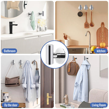 2 Pcs Wall Mount Self Adhesive Bathroom Towel Hooks Holder Cloth Hanger Hook Door Hanger Poliched Chrome.