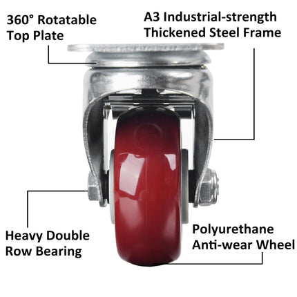 3 inch Heavy Duty Casters Lockable Caster Wheel Swivel Casters Castor with Brakes for Furniture and Workbench Cart.