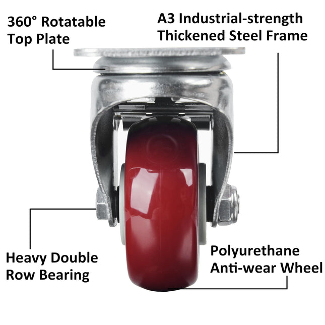 3 inch Heavy Duty Casters Lockable Caster Wheel Swivel Casters Castor with Brakes for Furniture and Workbench Cart.