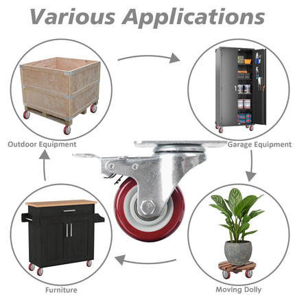 3 inch Heavy Duty Casters Lockable Caster Wheel Swivel Casters Castor with Brakes for Furniture and Workbench Cart.