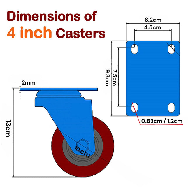 4 inch Heavy Duty Casters Lockable Caster Wheel Swivel Casters Castor with Brakes for Furniture and Workbench Cart.