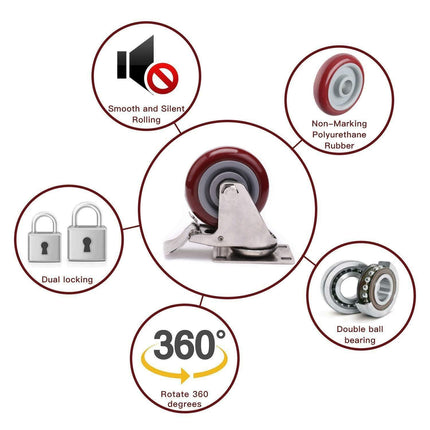 4 inch Heavy Duty Casters Lockable Caster Wheel Swivel Casters Castor with Brakes for Furniture and Workbench Cart.
