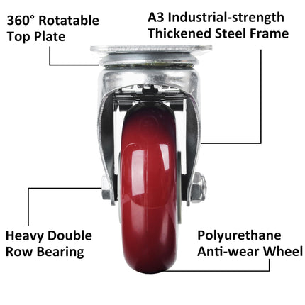 4 inch Heavy Duty Casters Lockable Caster Wheel Swivel Casters Castor with Brakes for Furniture and Workbench Cart.