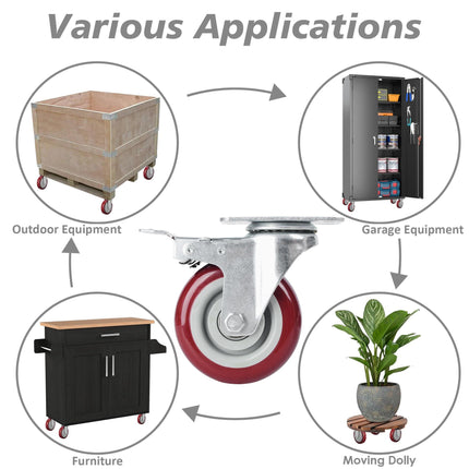 4 inch Heavy Duty Casters Lockable Caster Wheel Swivel Casters Castor with Brakes for Furniture and Workbench Cart.