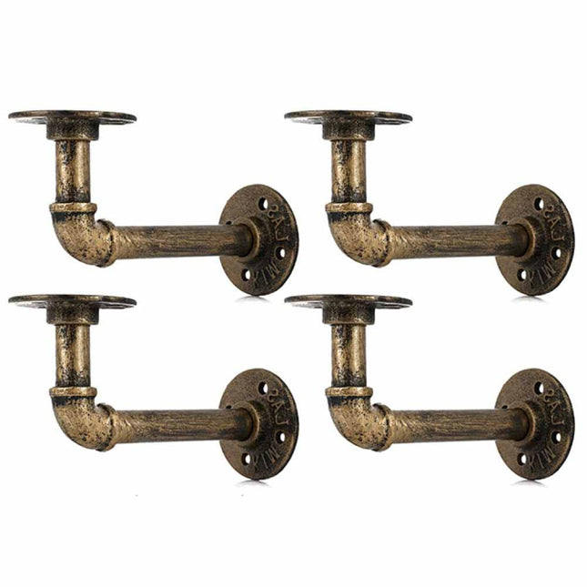 4PCS Pipe Floating Shelf Bracket Industrial Pipe Shelf Bracket Mounting Bracket Storage Racks Decor Bronze.