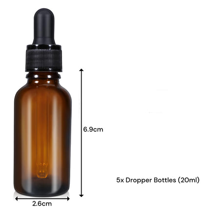 20ml (5 Pack) Amber Glass Dropper Bottle Liquid Essential Oils Bottle Bottles Leakproof Glass Tincture Bottles.