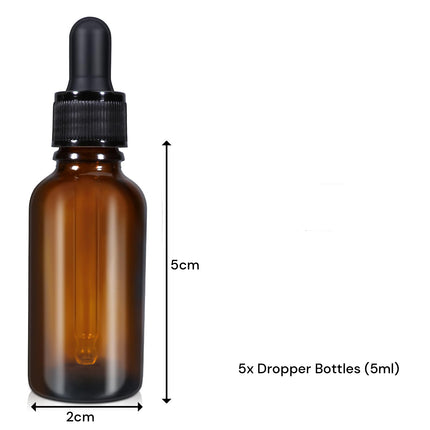 5ml (5 Pack) Amber Glass Dropper Bottle Liquid Essential Oils Bottle Bottles Leakproof Glass Tincture Bottles.