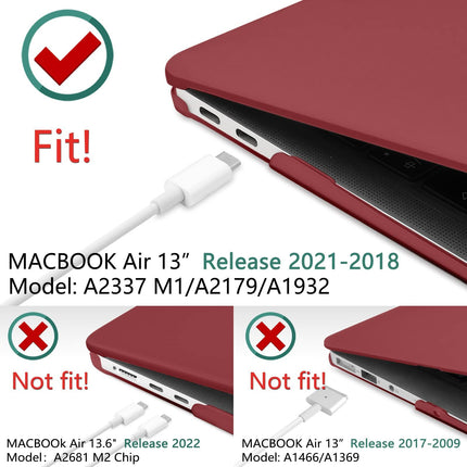 MacBook Air 13 Inch Case 2020 2019 2018, A1932, A2179,A2337 Shell Case Keyboard Cover Wine Red.