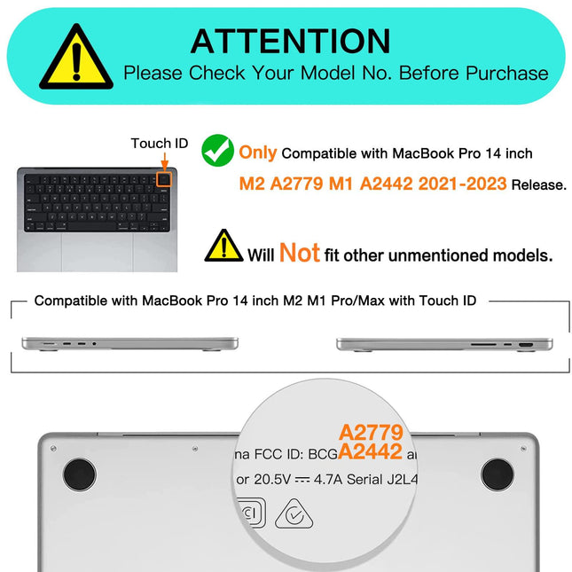 Suitable for MacBook Pro 14 Max Inch Case 2023 2022 2021 M2 A2779 M1 A2442 Hardshell Case Keyboard Cover White.