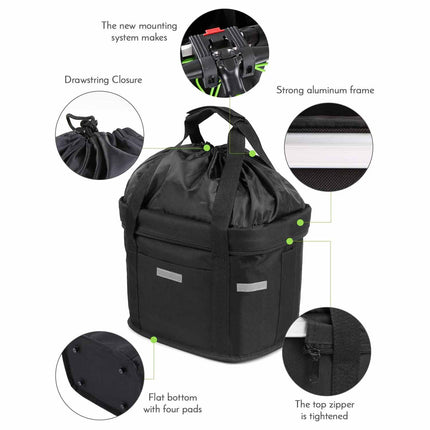 Bike Basket Folding Cat Dog Carrier Bicycle Handlebar Bag Quick Release Detachable Storage Basket.