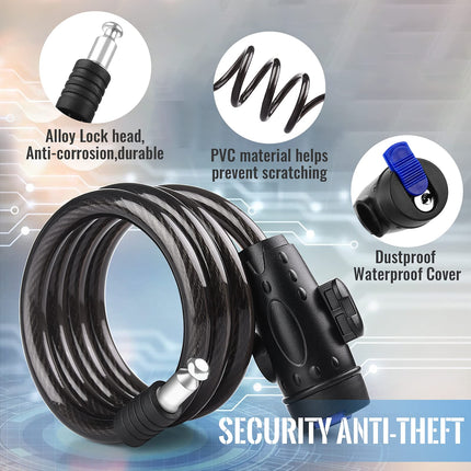 1.2m 2 Keys Bicycle Lock Bike Cable Locks Motorcycle Lock  Mounting Bracket Scooter Lock.