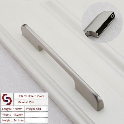 Zinc Kitchen Cabinet Handles Drawer Bar Handle Pull brushed silver color hole to hole size 160mm.
