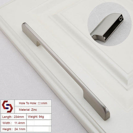 Zinc Kitchen Cabinet Handles Drawer Bar Handle Pull brushed silver color hole to hole size 224mm.