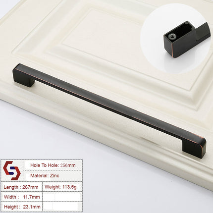 Zinc Kitchen Cabinet Handles Drawer Bar Handle Pull black+copper color hole to hole size 256mm.