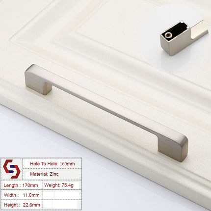Zinc Kitchen Cabinet Handles Drawer Bar Handle Pull brushed silver color hole to hole size 160mm.