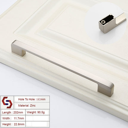 Zinc Kitchen Cabinet Handles Drawer Bar Handle Pull brushed silver color hole to hole size 192mm.