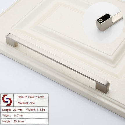 Zinc Kitchen Cabinet Handles Drawer Bar Handle Pull brushed silver color hole to hole size 256mm.