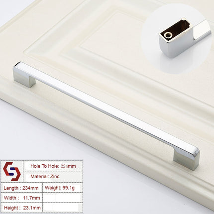 Zinc Kitchen Cabinet Handles Drawer Bar Handle Pull silver color hole to hole size 224mm.