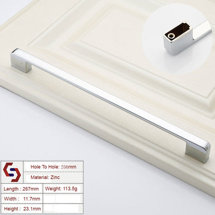 Zinc Kitchen Cabinet Handles Drawer Bar Handle Pull silver color hole to hole size 256mm.