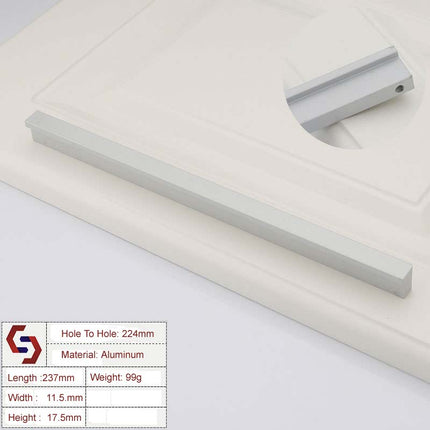Aluminium Kitchen Cabinet Handles Drawer Bar Handle Pull Silver 224mm.
