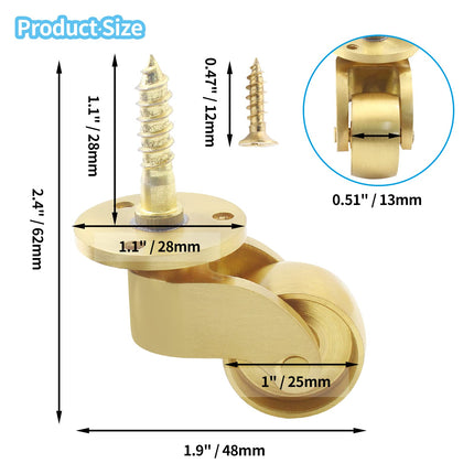 25mm Castor Brass Caster Wheel Swivel Vintage Chairs Cabinet Bed Furniture Wheels Brass.