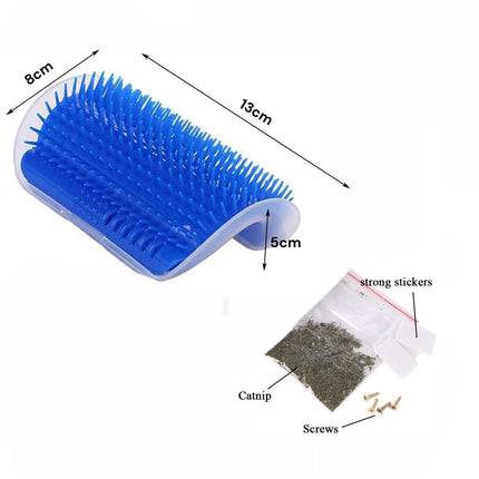 Cat Self Groomer Catnip  Dog Cat Toy Corner Groomer Wall Corner Scratcher Comb Grooming Massage Brush Blue.