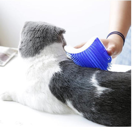 Cat Self Groomer Catnip  Dog Cat Toy Corner Groomer Wall Corner Scratcher Comb Grooming Massage Brush Blue.