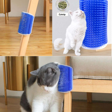 Cat Self Groomer Catnip  Dog Cat Toy Corner Groomer Wall Corner Scratcher Comb Grooming Massage Brush Blue.