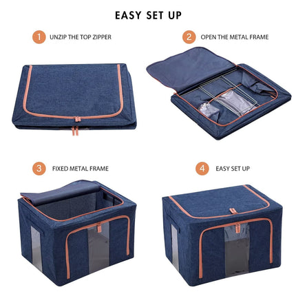 100L Cloth Storage Box Closet Organizer Storage Bags Clothes Storage Bags Wardrobe Organizer Idea Grey Blue.