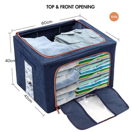 100L Cloth Storage Box Closet Organizer Storage Bags Clothes Storage Bags Wardrobe Organizer Idea Grey Blue.