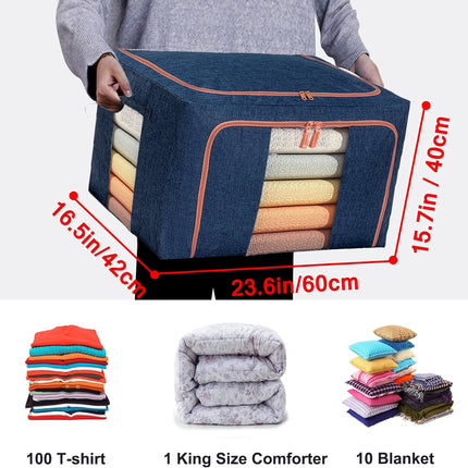 100L Cloth Storage Box Closet Organizer Storage Bags Clothes Storage Bags Wardrobe Organizer Idea Grey Blue.
