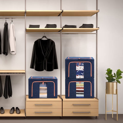 100L Cloth Storage Box Closet Organizer Storage Bags Clothes Storage Bags Wardrobe Organizer Idea Grey Blue.