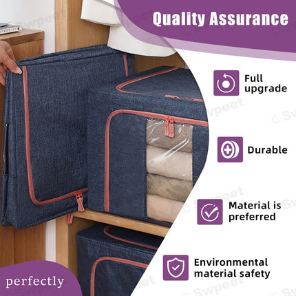 100L Cloth Storage Box Closet Organizer Storage Bags Clothes Storage Bags Wardrobe Organizer Idea Grey Blue.