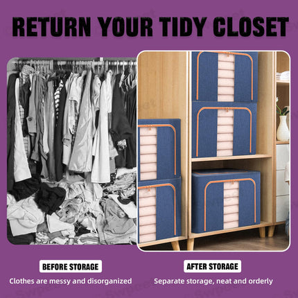 24L Cloth Storage Box Closet Organizer Storage Bags Clothes Storage Bags Wardrobe Organizer Idea Blue.