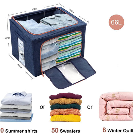 66L Cloth Storage Box Closet Organizer Storage Bags Clothes Storage Bags Wardrobe Organizer Idea Grey Blue.