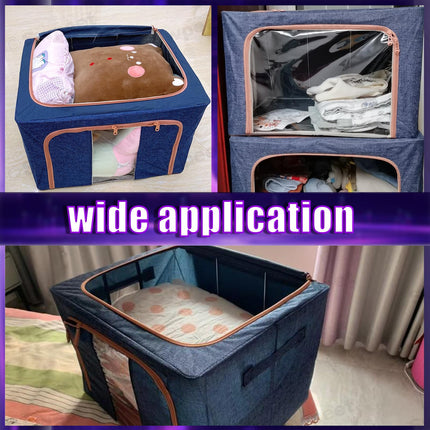 66L Cloth Storage Box Closet Organizer Storage Bags Clothes Storage Bags Wardrobe Organizer Idea Grey Blue.