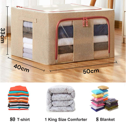 66L Cloth Storage Box Closet Organizer Storage Bags Clothes Storage Bags Wardrobe Organizer Idea CREAM.