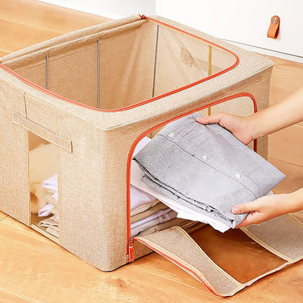66L Cloth Storage Box Closet Organizer Storage Bags Clothes Storage Bags Wardrobe Organizer Idea CREAM.