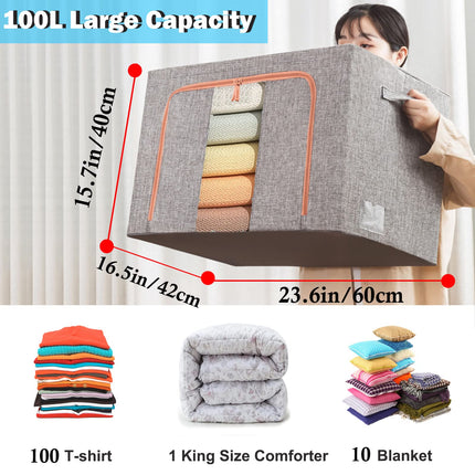 100L Cloth Storage Box Closet Organizer Storage Bags Clothes Storage Bags Wardrobe Organizer Idea Grey.