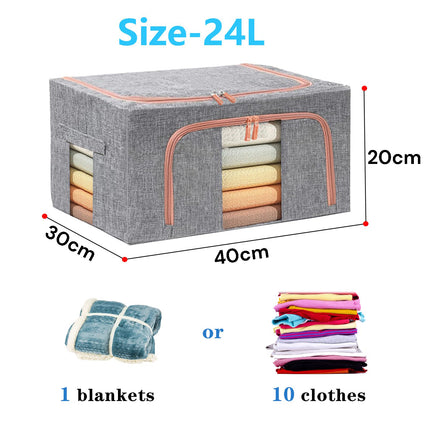 24L Cloth Storage Box Closet Organizer Storage Bags Clothes Storage Bags Wardrobe Organizer Idea Grey.