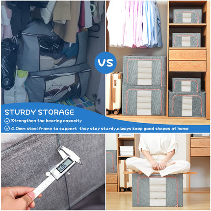 66L Cloth Storage Box Closet Organizer Storage Bags Clothes Storage Bags Wardrobe Organizer Idea Grey.