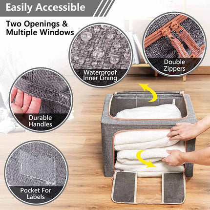 66L Cloth Storage Box Closet Organizer Storage Bags Clothes Storage Bags Wardrobe Organizer Idea Grey.
