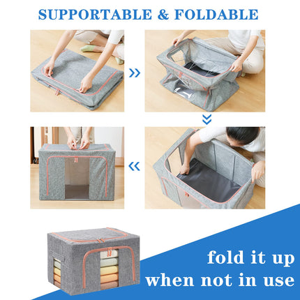 66L Cloth Storage Box Closet Organizer Storage Bags Clothes Storage Bags Wardrobe Organizer Idea Grey.